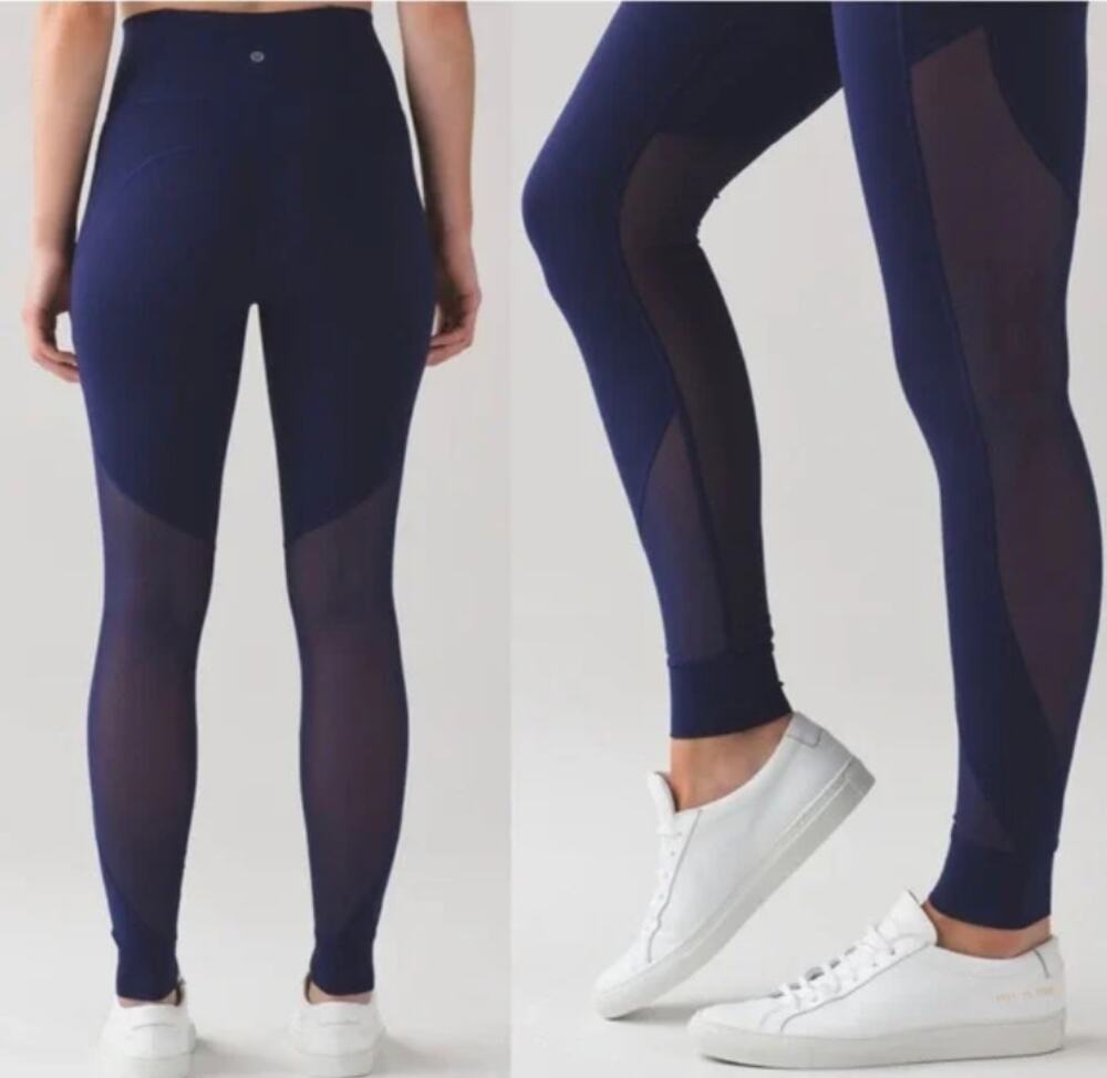 Lululemon Blue Leggings Pants Sz 6 Inseam 28” Hot Like Agni High Rise Blue Mesh